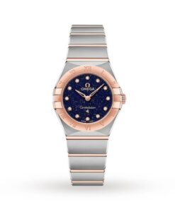Omega Constellation Women Quartz Blue Stainless Steel & 18ct Rose Gold Watch O13120256053002