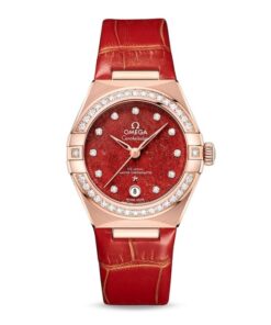 Omega Constellation Women Automatic Red Leather Watch O13158292099005